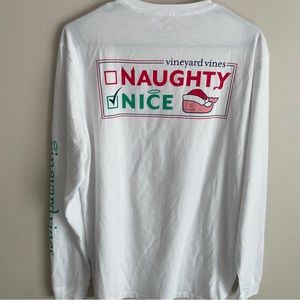 VINEYARD VINES S M  Long Sleeve T-Shirt Tee White Naughty Nice Santa NWOT